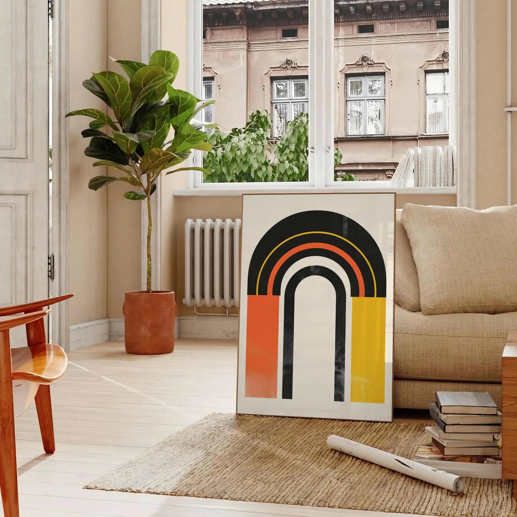 space Framed Boho Abstract Wall Art stunning poster bold black orange hues touch modern elegance room unique gift chic addition decor sizes A4 cm A0