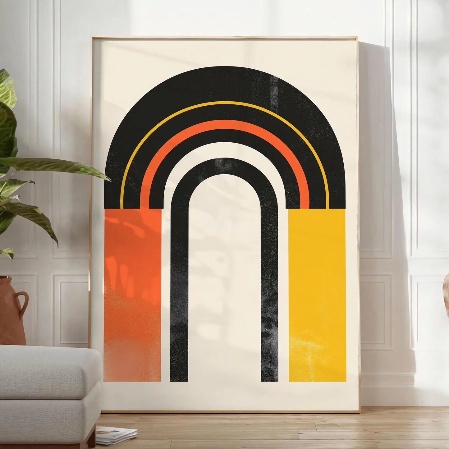 space Framed Boho Abstract Wall Art stunning poster bold black orange hues touch modern elegance room unique gift chic addition decor sizes A4 cm A0