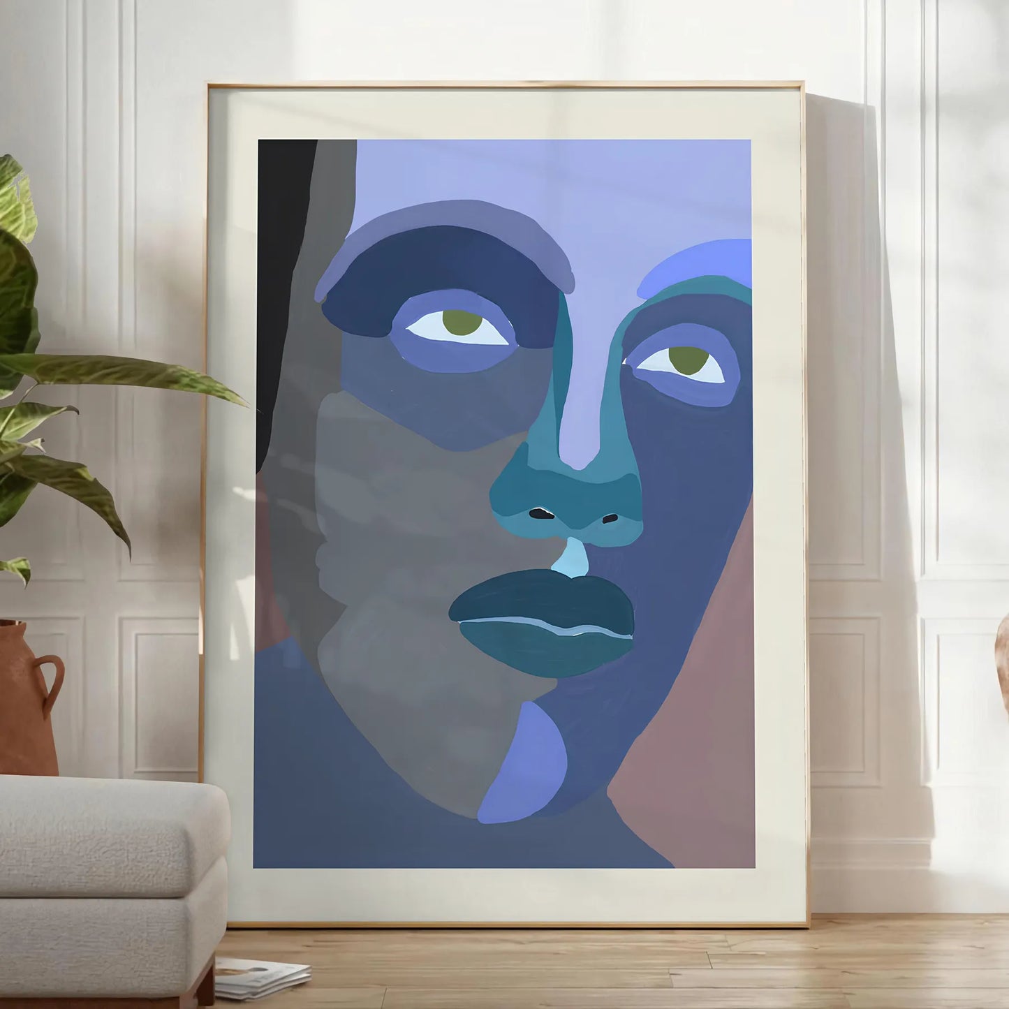 space abstract maximalist human poster captivating shades blue black striking wall art depth intrigue decor gift bold statement piece sizes A4 cm A0